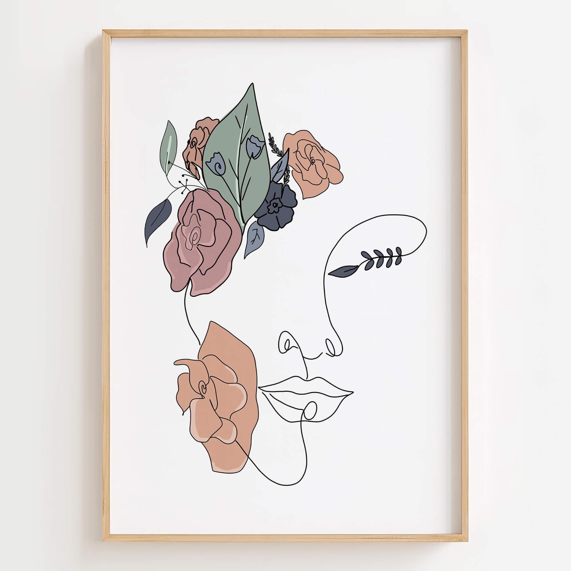 Floral Woman Print - Set of 6 Botanical Line Art - Digital Gallery ...