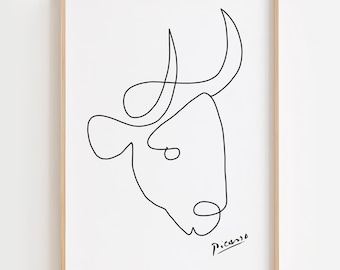 Picasso Bull Head Drawing, Picasso Bull Line Art Print, Exhibition Print, Minimalist Picasso Poster, Picasso Animal Sketch, Gallery Wall Art
