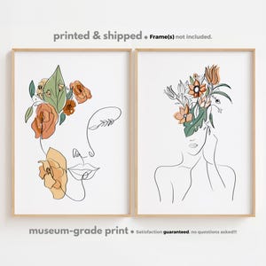Blumen Frau Line Art Set, Linie zeichnen Wandkunst, 2-er Set Drucke, Frau Linie Kunstdruck, Frau Kunst Poster, weibliche Linie zeichnen, Schlafzimmer Wandkunst