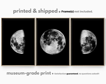 Moon Phases Print, Lunar Poster Set of 3, La Luna Wall Art, Moon Phase Wall Art, Celestial Art Print, Bedroom Wall Decor, Black and White