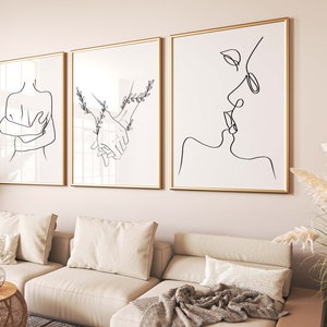 Above Bed Art Print, Romantic Wall Art, Gallery Poster Set of 3, Kiss ...