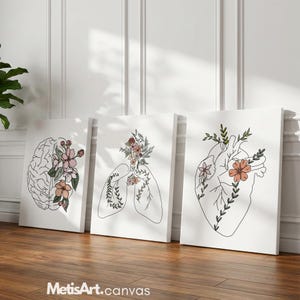 Floral Anatomy Art Set - Brain Lungs Heart Minimalist Posters