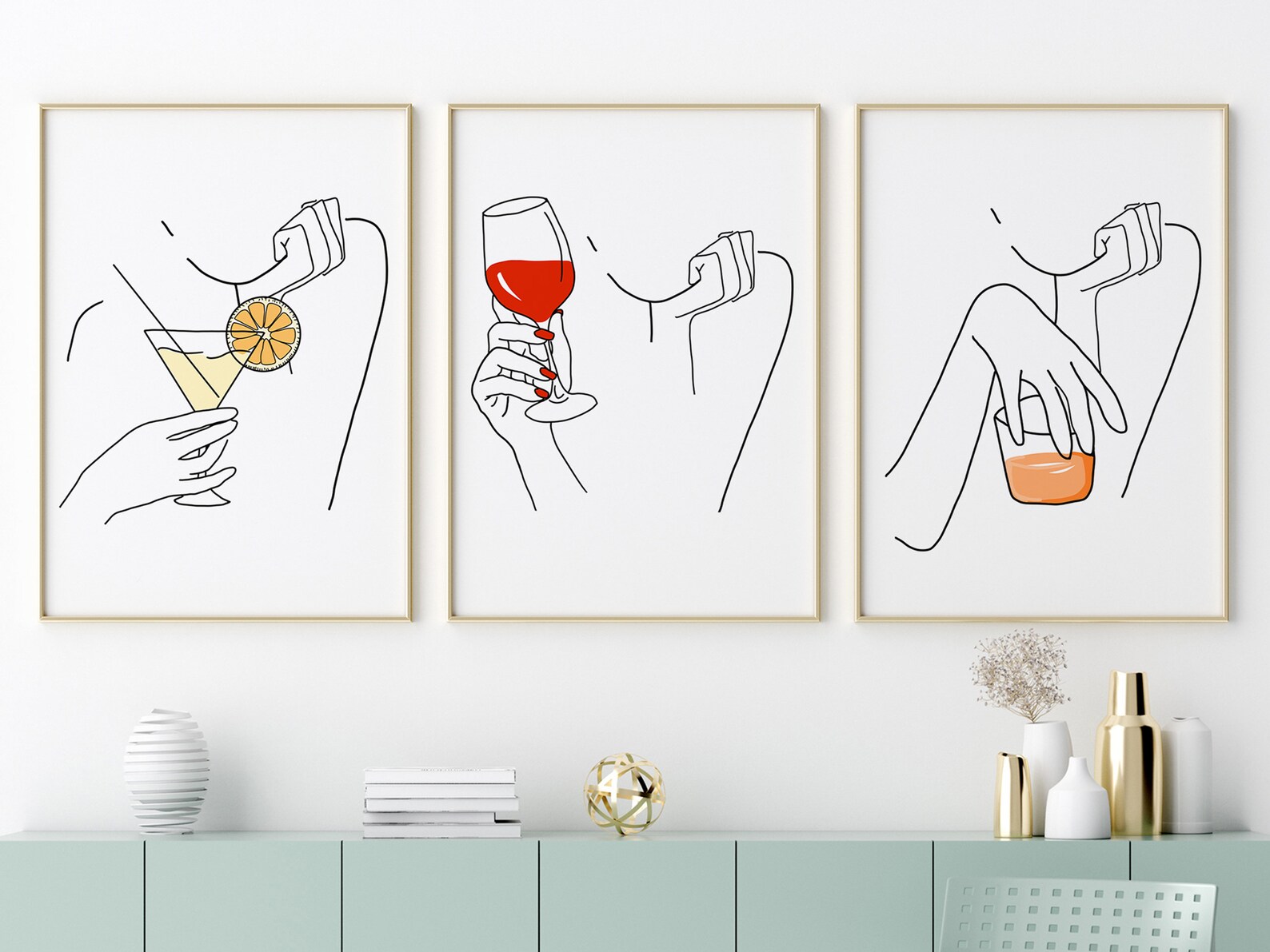 Bar Cart Art Print Gallery Wall Set of 3 Bar Cart Printable Etsy