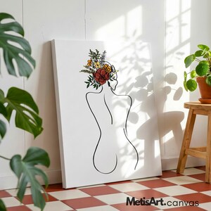Floral Head Woman Back Line Art - Minimalist Female Figure Botanical Wall Decor image 11