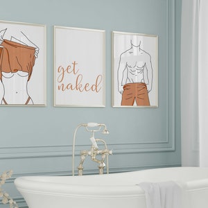 Couple Get Naked Wall Art, Bathroom Art Print, Funny Couple Bedroom