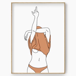 Woman Middle Finger Line Art, Female Body Line Art Print, Fashion Woman Wall Art, Feminine Line Art Print, Feminist Poster, Minimal Line Art