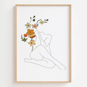 Impression artistique au trait Body Positive Flower Woman : déco féministe