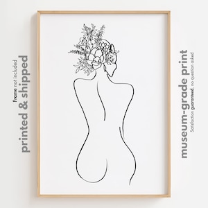 Blumenkopf Frau Rücken Line Art, Abstrakte weibliche Kunst Druck, Frau Linie Zeichnung, Frau Körper Wandkunst, abstrakte Frau Poster, minimalistischer Druck