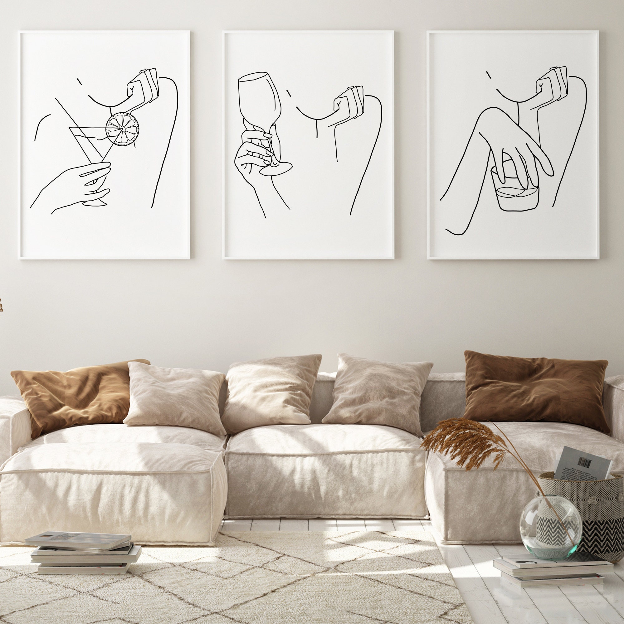 Minimalist Alcohol Line Art Print Set Bar Gallery Wall Art | Etsy