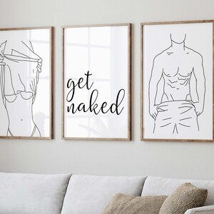 Get Naked Woman and Man Line Art, Get Naked Couple Wall Art, Bathroom