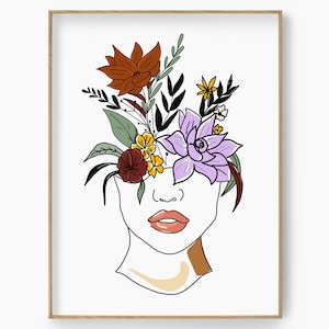Woman Faces with Flowers Line Art, Female Face Line Art Print, Fashion Woman Line Art Print, Abstract Woman Line Art, Line Drawing Woman Art