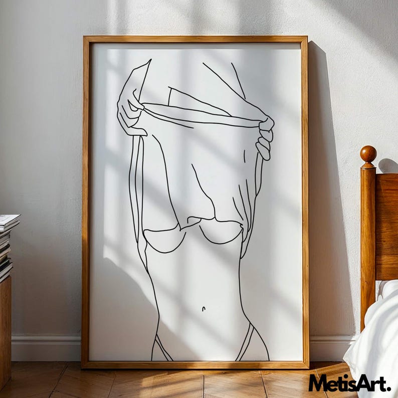 Minimalist Woman Figure Line Art Print - Sexy Bedroom Bathroom Wall ...