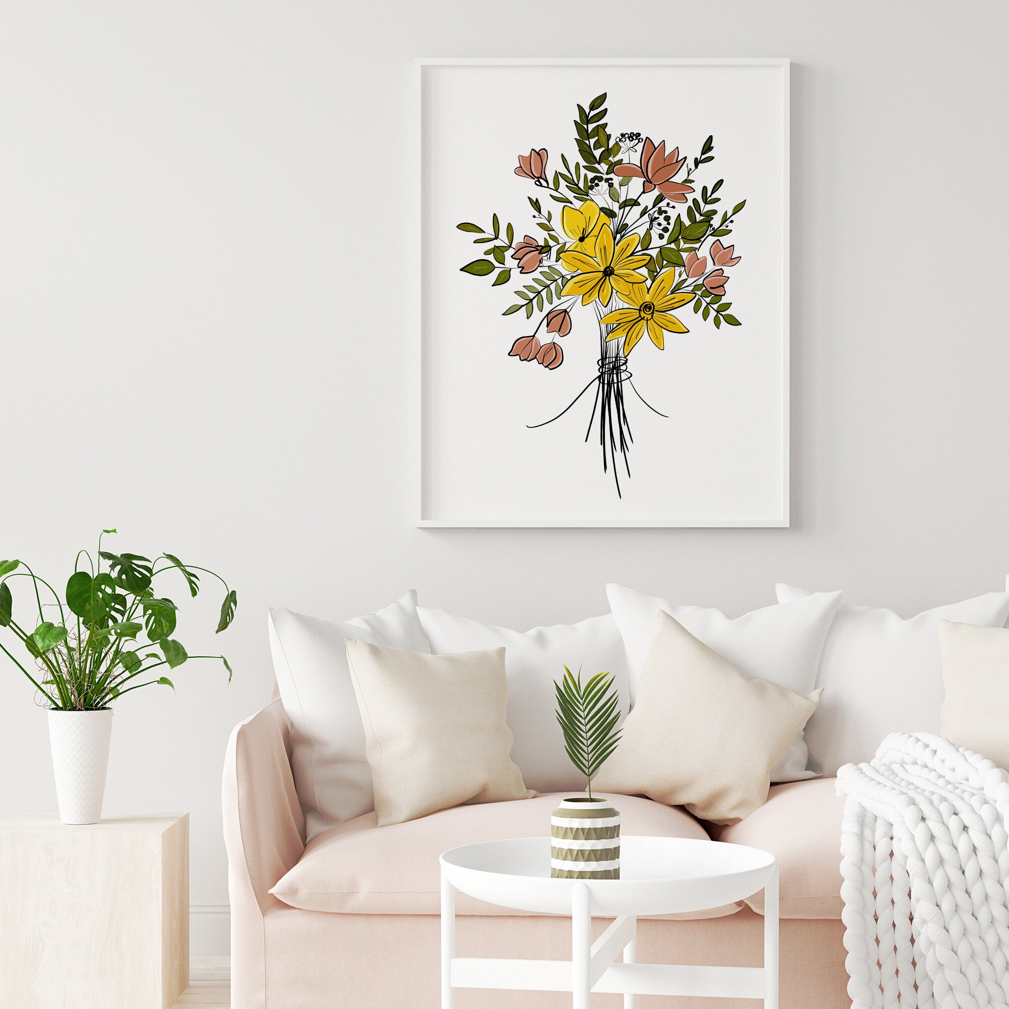 Flower Illustration Print Floral Bouquet Wall Art Botanical | Etsy