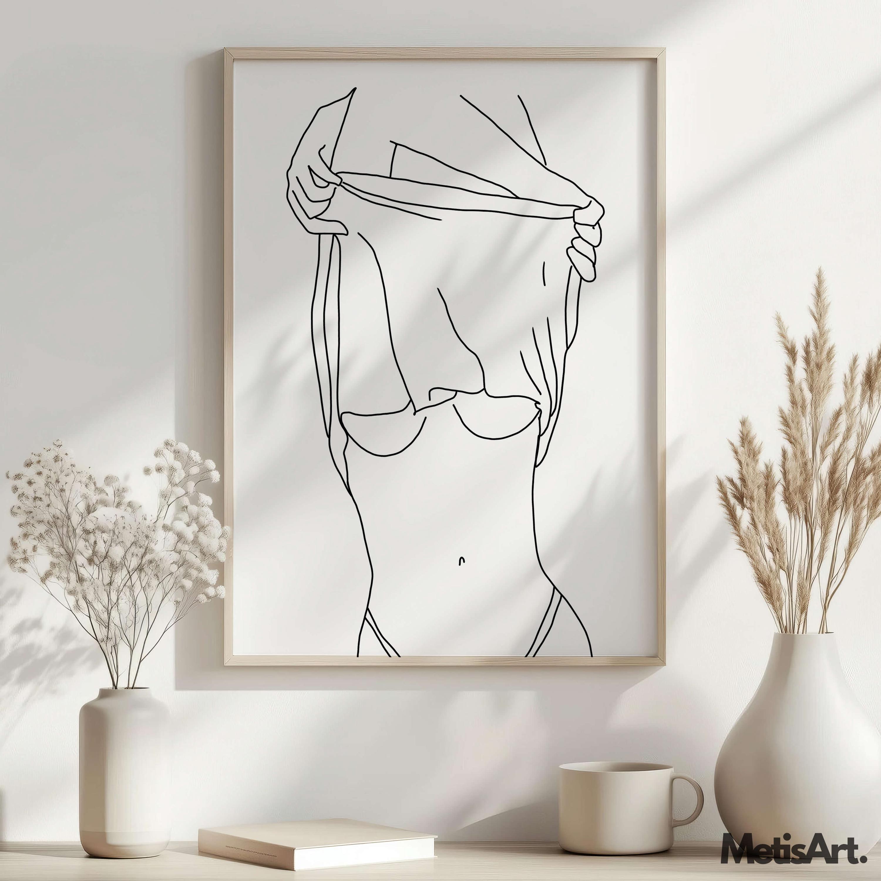 Minimalist Woman Figure Line Art Print - Sexy Bedroom Bathroom Wall ...