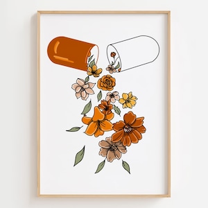 Floral Pill Print: Pharmacy Flower Apothecary Art (Printed & Shipped)