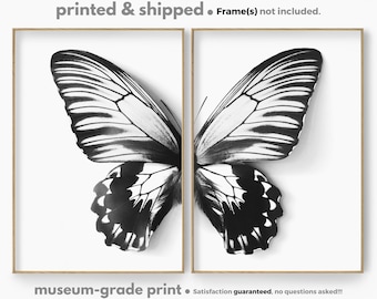 Butterfly Print Set of 2, Black and White, Butterfly Poster Set, Butterfly Wall Art, Nursery Butterfly Art Print, PRINTED and SHIPPED