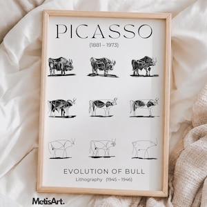 Picasso The Bull Sketch - Evolution of Form Print - Modern Cubism Line Art
