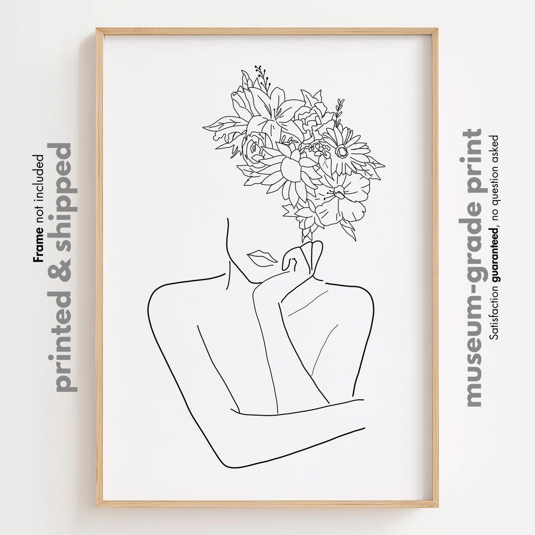 Minimalist Female Line Art Print: Woman With Flower Head - Etsy
