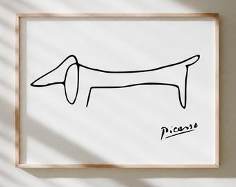 Picasso Dog Line Art Print - Minimalist Dachshund Sausage Dog Poster