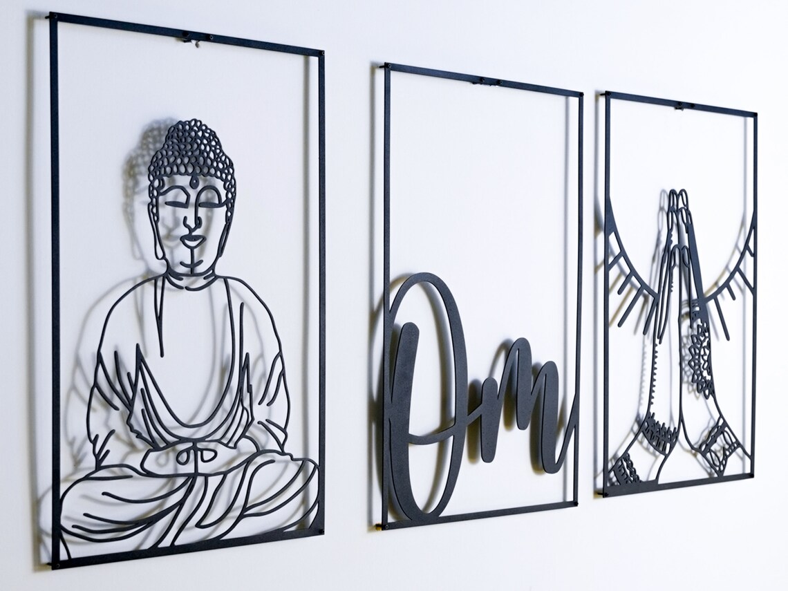 Metal Buddha Wall Decor Om Metal Wall Art Yoga Studio Wall Etsy