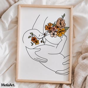 Floral Breastfeeding Art Print: Midwife Doula Decor