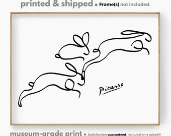 Minimalist Picasso Rabbit Line Drawing, Cubism Rabbit Line Art, Picasso Animal Sketch, Nursery Rabbit Wall Decor, Kids Horizontal Wall Art