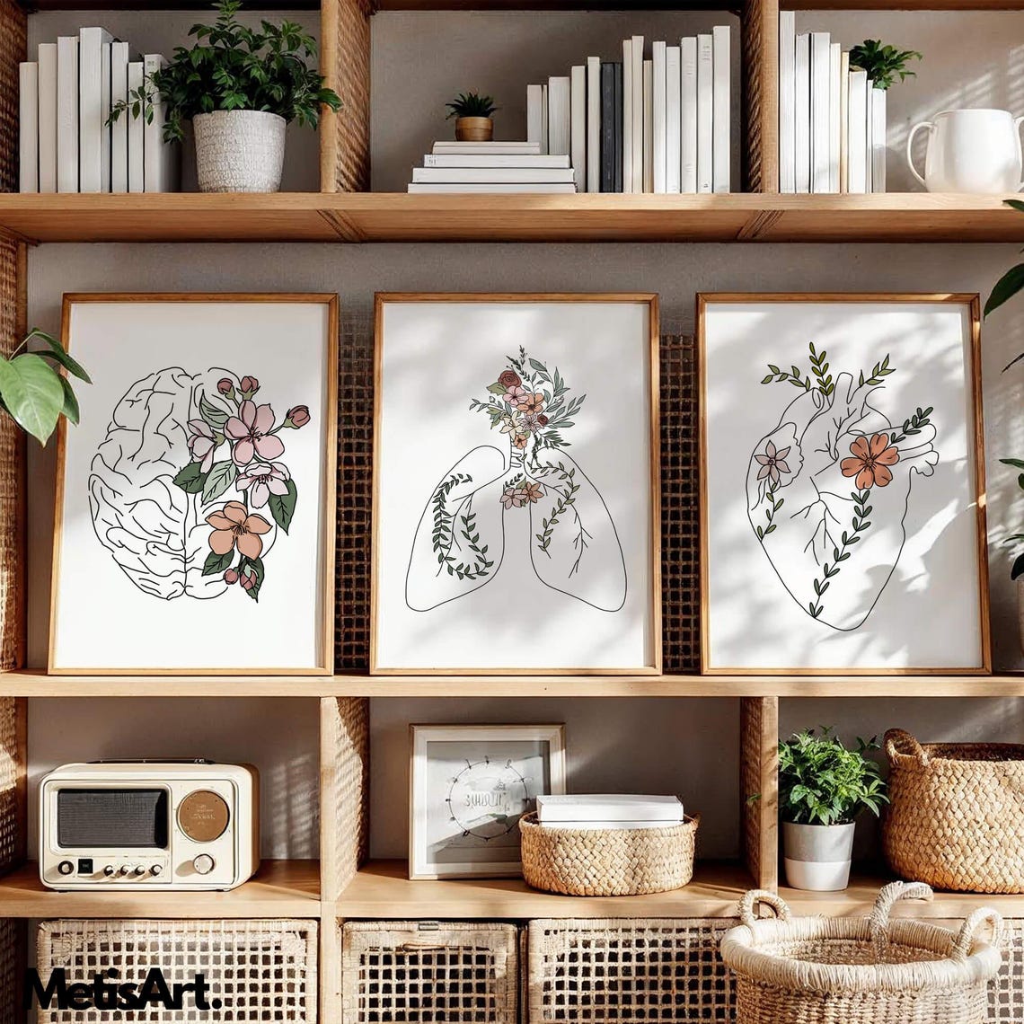Floral Anatomy Art Print Set: Brain, Lungs, Heart (digital Download) - Etsy