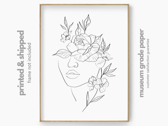 Blumen Gesicht Frau Line Art Florale Frau Linie Zeichnung - Etsy.de