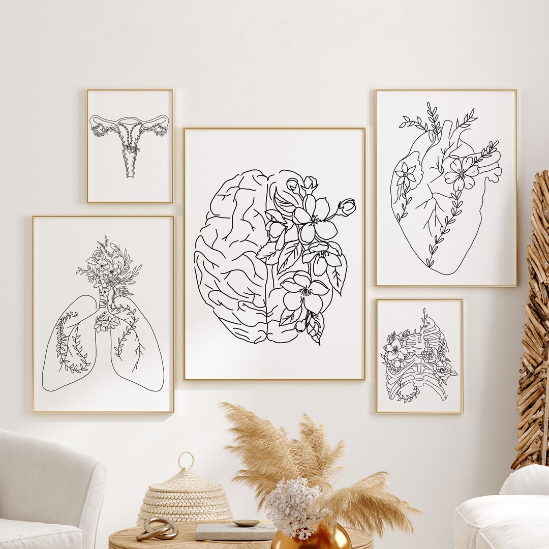 Floral Anatomy Line Art Set, Human Anatomy Poster, Medical Art Print