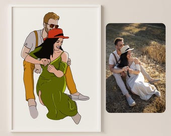 Custom Couple Portrait: Personalized Hand-Drawn Illustration (Digital Download)