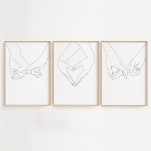 Couple Hands Line Art Print, Hands Line Drawing, Set of 3 Prints, Minimalist Hands Poster, Anniversary Gift, Couple Wall Art, Hand Sketch