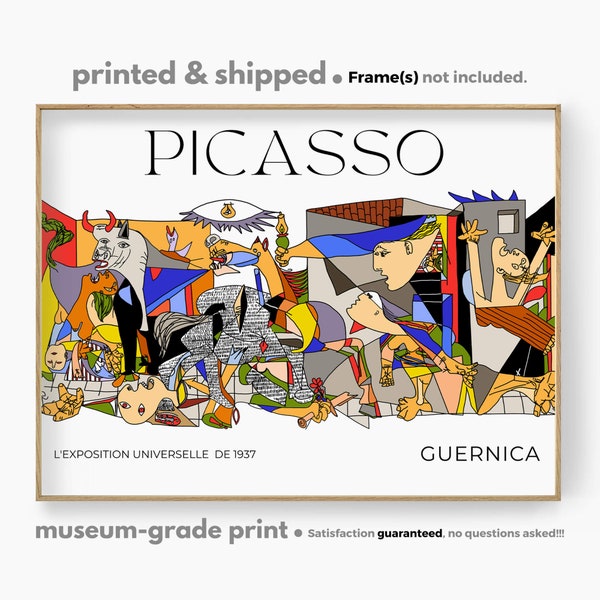 Pablo Picasso Guernica Poster, Colorful Picasso Art, One Line Drawing, Gallery Exhibition Print, Reproduction Poster, Famous Line Art