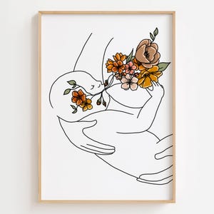 Blumen Stillen Print, Hebamme Wand dekor, Geburts Zentrum Kunst, Baby Shower Geschenk, Schwangerschaft Geschenk, Doula Wand Kunst, Mutterschaft Kunst Poster