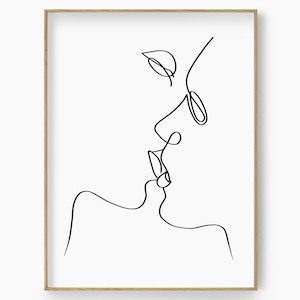 Picasso Lovers Art Print Kissing Continuous Line Drawing Art Modern Line Art Bedroom Wall Art Minimalist Print Modern Minimalist Wall Art