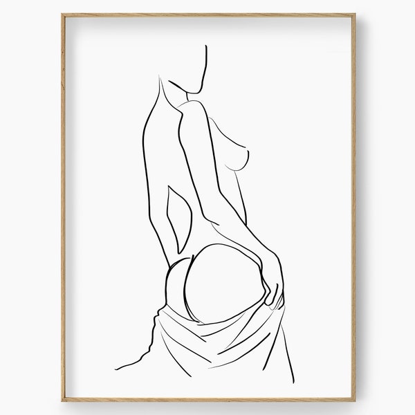 Naked Woman One Line Draw Art, Nude Female Print, Woman Body Wall Art, Abstract Female Poster, Modern Minimalist Nude Woman Silhouette