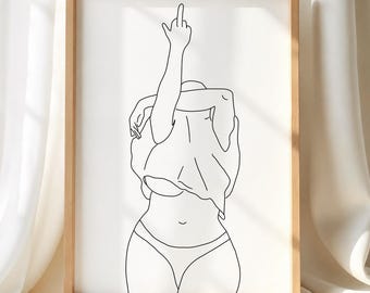 Rebel Body Positive Art Print - Middle Finger Line Drawing - Modern Feminist Decor
