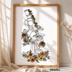 Floral Microscope Art Print - Pathology Lab Wall Decor