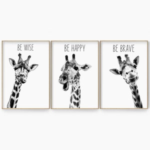 Giraffe Print Set Of 3, Giraffe Wall Art Set, Giraffe Set Of 3 Poster, Nursery Animal Wall Art, Safari Animals Printable, Baby Giraffe Print