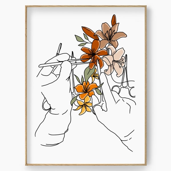 Get Well Wall Art Gift, Floral Surgeon Print, Operating Room Art, Surgical Poster, Doctor Office Poster, Surgical Suture Flower Medical Art
