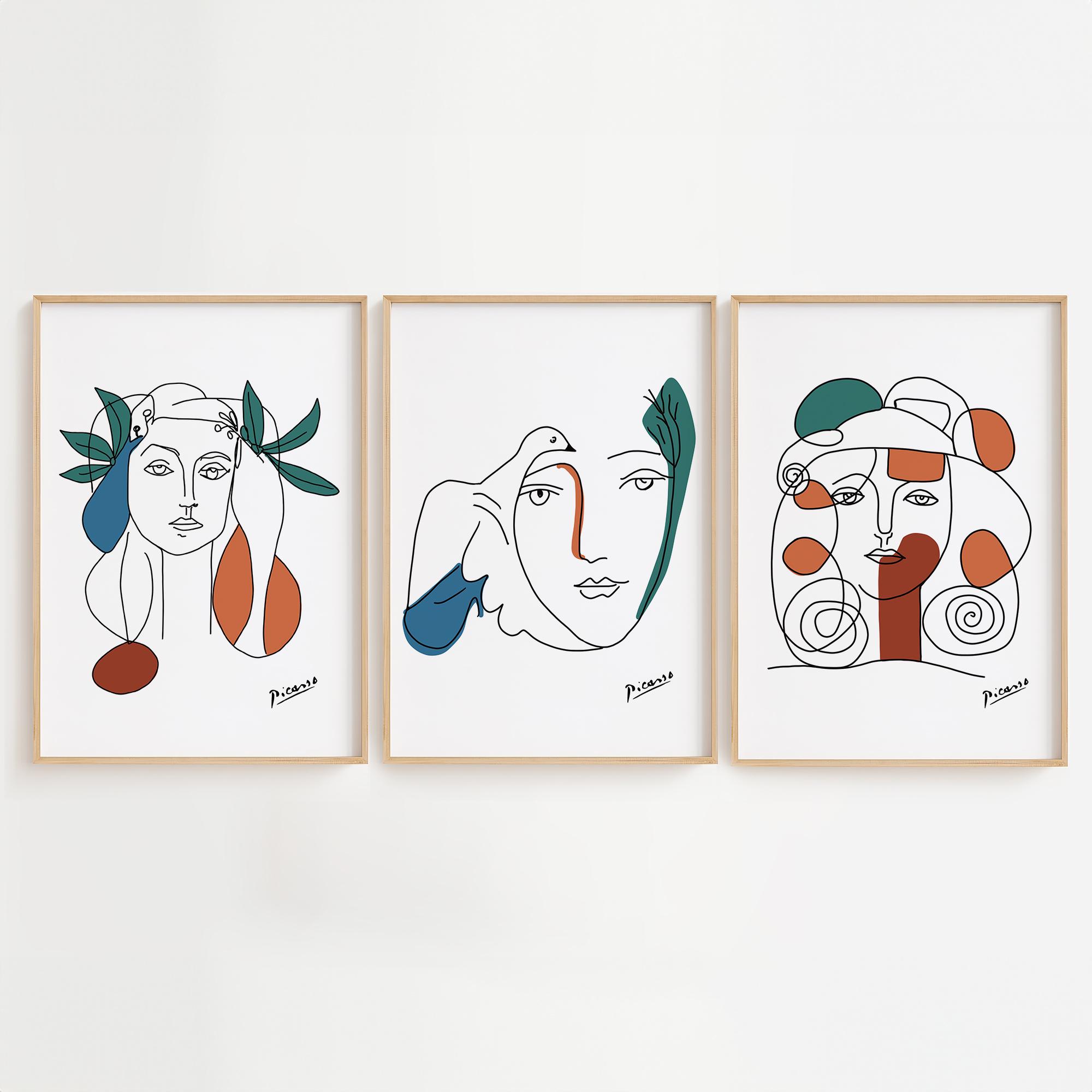 ピカソの女性ラインアートプリントセット：アールデコ展ポスター
