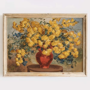 Cuadro floral botánico - Arte mural vintage con flores amarillas - Impresión de ramo de flores de primavera - Decoración de pared de cocina - Póster de comedor