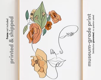 Woman Line Art Print: Flower Woman Drawing, Minimalist Wall Decor
