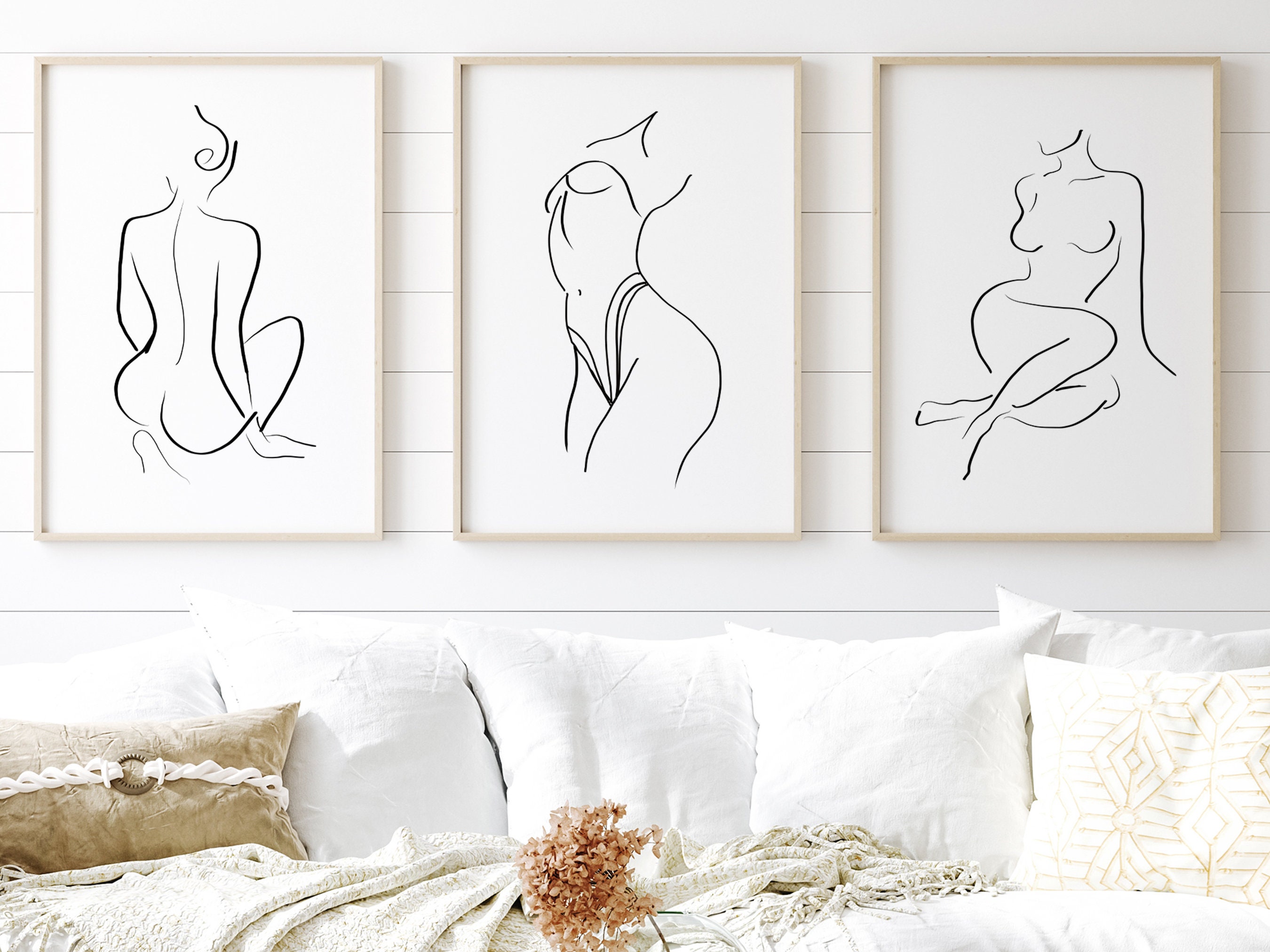Nude Woman Line Art Set of 3 Prints Line Drawing Wall Art - Etsy
