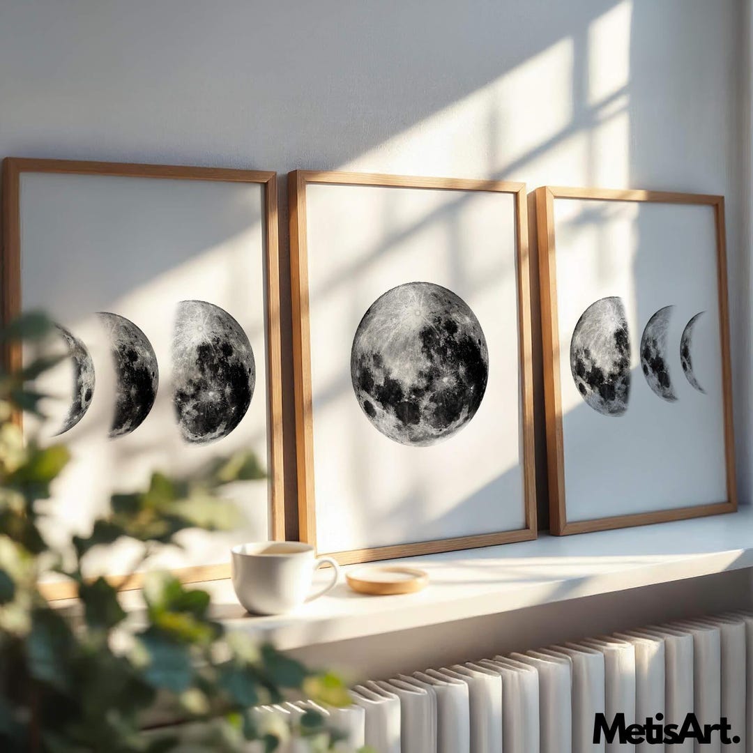 Moon Phases Art Print Set - Celestial Lunar Black White Wall Decor - Etsy