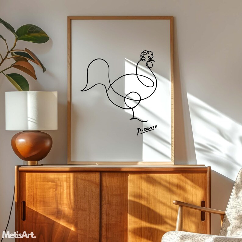 Picasso Rooster Line Art Print - Minimalist Chicken Wall Art ...
