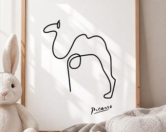 Picasso Camel Line Art Print - Minimalist Nursery Wall Decor for Kids Room Art