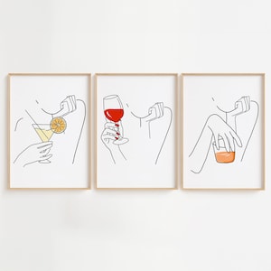 Bar Print Set, Cocktail Print, Whisky Print, Wein Poster, Drink Print Set, Cocktail Print, Küche Wandkunst, Printable, 3er Set