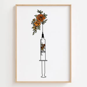Floral Syringe Art Print: Flower Injector Poster, Nurse Decor (Digital Download)