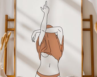 Middle Finger Feminist Line Art Print - Bold Minimalist Woman Wall Decor