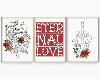 Skeleton Lovers Art Print, Floral Skeleton Art, Love Anniversary Gift Poster, Dark Humor Wall Art, Gothic Line Art, Valentine Skeleton Print